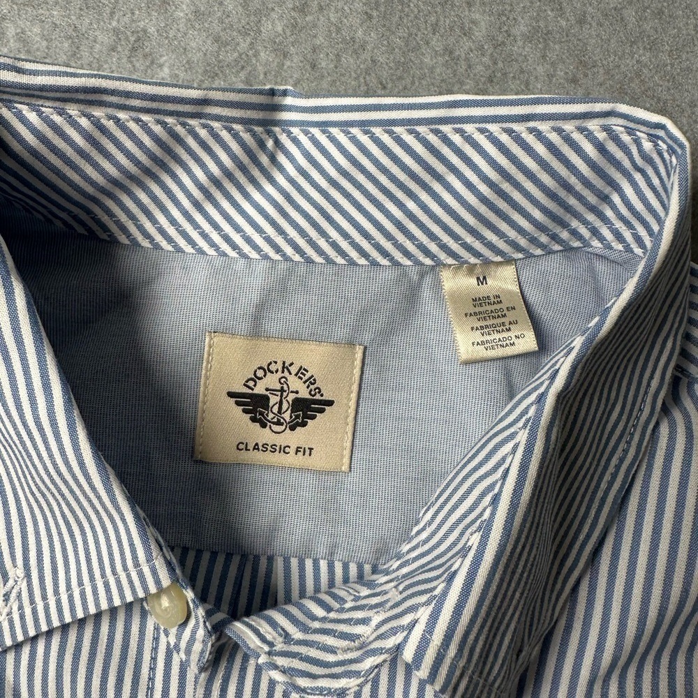 Dockers‎ Mens Classic Fit Blue White Striped Long Sleeve Button Down Shirt M - Picture 4 of 6